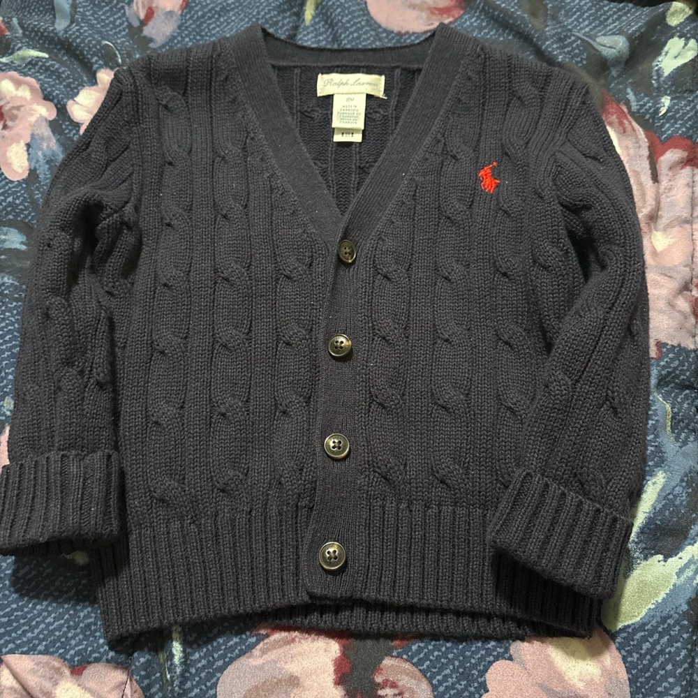 Kids Ralph Lauren Dark Blue Knit Cardigan with Red Logo

Size :18 months